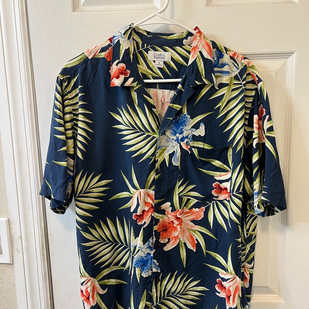 Men's Floral Button-Up Shirt - Navy, Red, Green